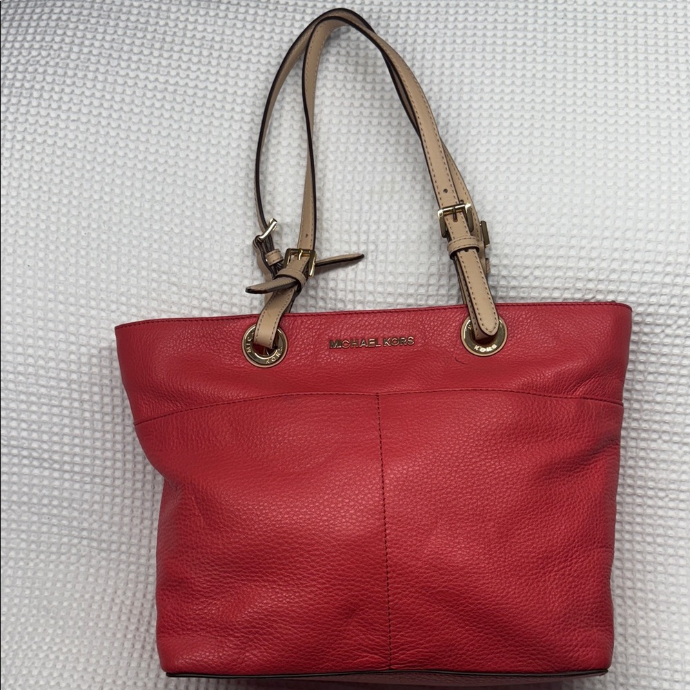 Michael Kors Coral and Tan Leather Tote